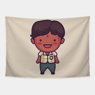 Cute Indian Boy Cartoon Tapestry