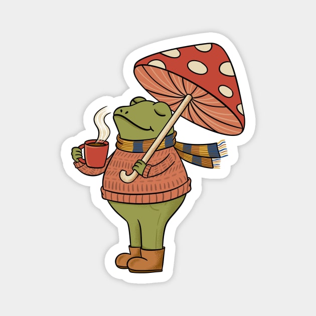 Cozy frog and mushroom Magnet by coffeeman