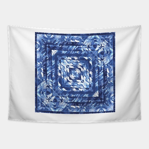 geometric square composition pattern and design in shades of BLUE Tapestry by mister-john