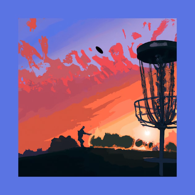 Disc Golf Against a Reddish Sunrise by Star Scrunch