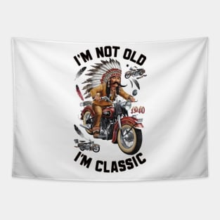 Timeless Ride: I' Not Old, I' A Classic Motorcycle Tapestry