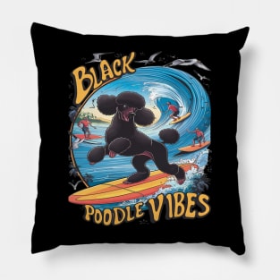 Aquatic Black Poodle: Surfing the Big Wave Pillow