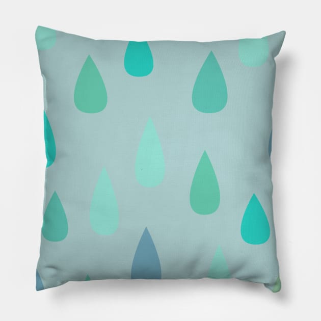 Blue and Green Raindrops Pillow by Cecilia Mok