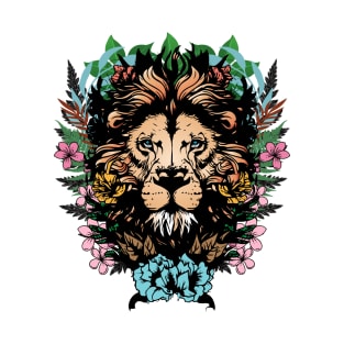 Lion Head Floral Design T-Shirt