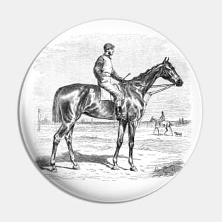 Thoroughbred Racehorse Black & White Illustration Pin