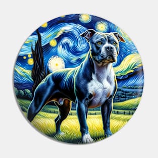 Starry American Staffordshire Terrier Dog Portrait - Pet Portrait Pin