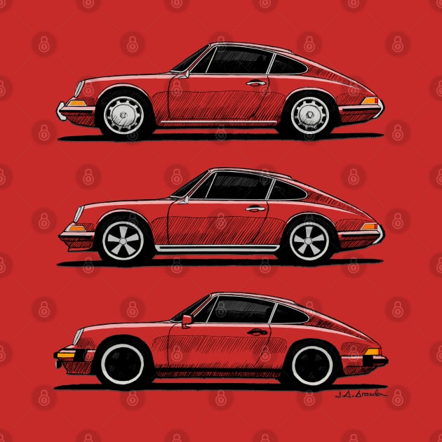 My drawing of the first three generations of the classic sports coupe from Stuttgart suffenhausen by jaagdesign