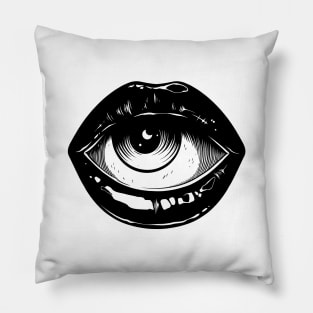 Black lips with eyeball surreal Pillow