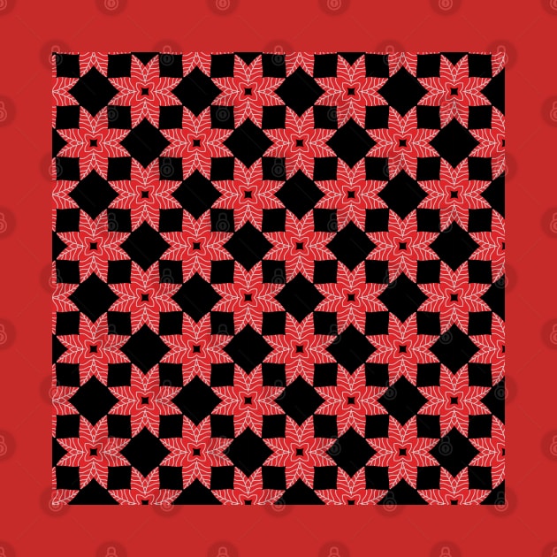 Red And White Flower Tile Geometric Pattern by LozzieElizaDesigns