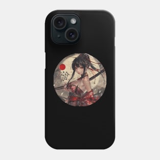 Japanese Samurai Girl Round Phone Case