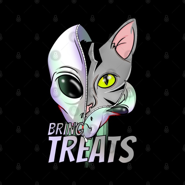 Cartoon Alien Bring Treats Space Cat by Trendy Black Sheep