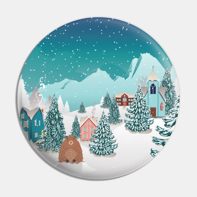 Cute groundhog and winter landscape Pin by AnnArtshock