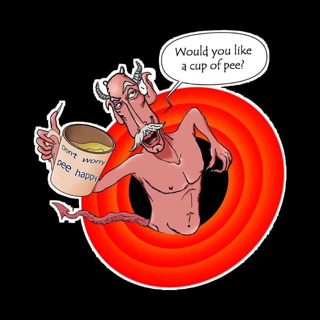 Funny & crazy demon offering "a cup of pee" by Gil Weinstein Studios