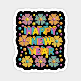 Happy New Year Floral Art Magnet