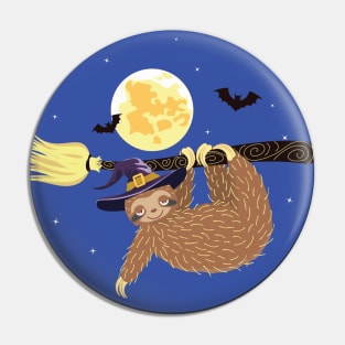 Sloth flying on witch broom Pin