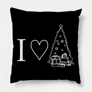 White Line Drawing I Love Christmas Pillow