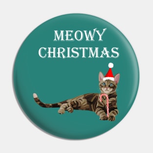 Meowy Christmas Brown Tabby Kitten Pin