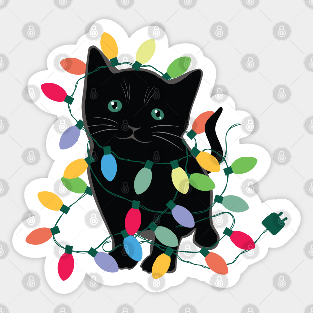 Kitten Tangled In Christmas Lights - Christmas Cat - Sticker