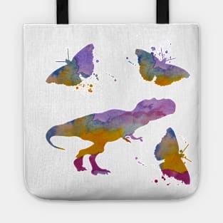 T-Rex Art, Tyrannosaurus Art, Dinosaur and Butterflies Tote