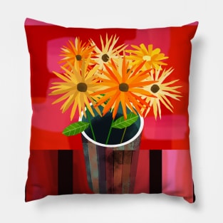 Vase of Yellow and Orange Flowers Pillow