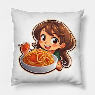 Cute Girl Eating Spaghetti Pillow