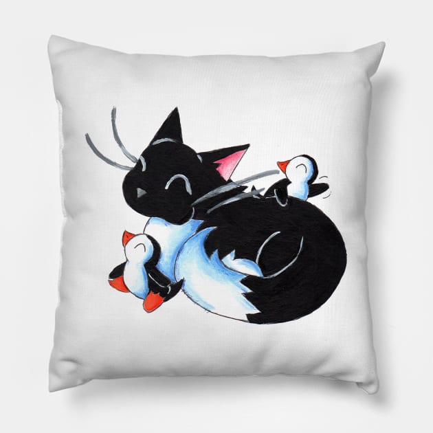 Tuxedo Trio Pillow by KristenOKeefeArt