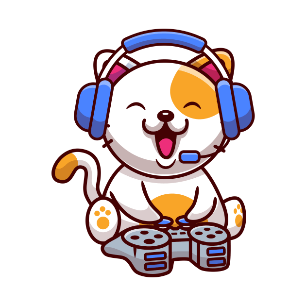 Cute Cat Gaming With Headphone And Console by Catalyst Labs