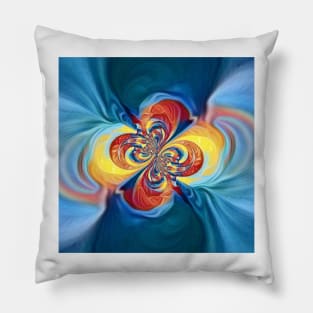 primary colours turquoise blue yellow and red twisting cyclone style design Pillow