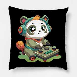 cute panda playing dj music Pillow