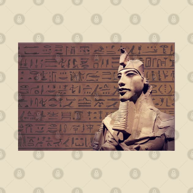 pharaoh Akhenaten, against a background of hieroglyphs by art-of-egypt