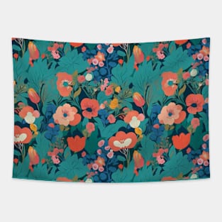 Blue and red floral pattern Tapestry