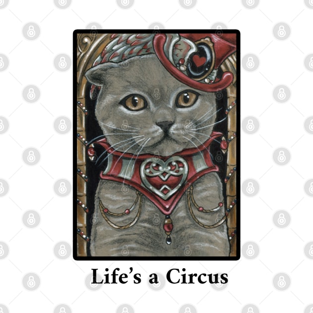 Circus Cat - Scottish Fold Cat - Life is a Circus - Black Outlined Version by Nat Ewert Art