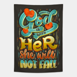 God with Her She Not Fall Psalm 46:5 Strong Lady Bible Quote Tapestry