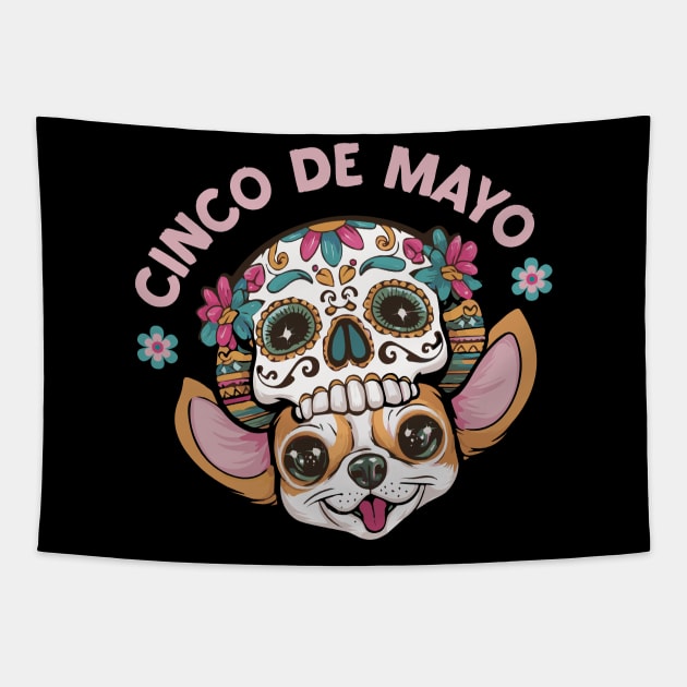 Cinco de mayo chuhuahua dog sugar skull Tapestry by SecuraArt