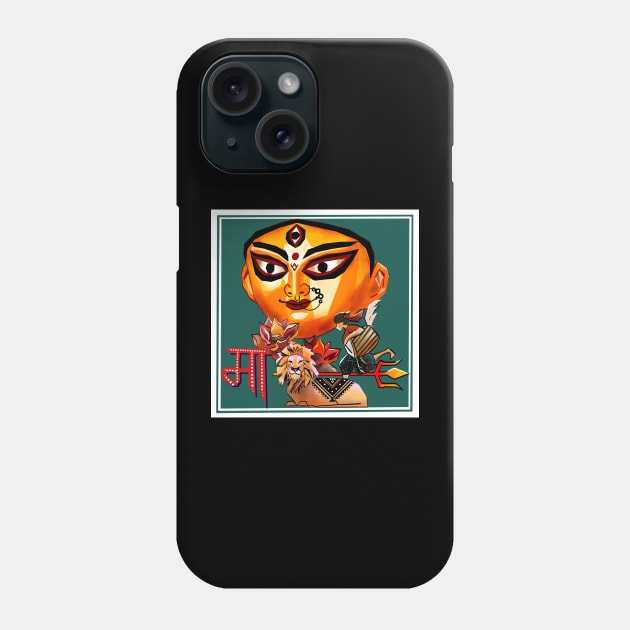 Durga Puja Bengali Hindu Festival Celebration Art with Lion Drummer and  Lotus in Digital Pop Art Style Phone Case by Shadesandcolor