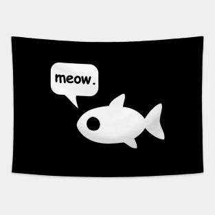 Talking Fish -  Cartoon fish says “meow” (monochromatic + text Bubble) - ORENOB Tapestry