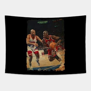 Charles Barkley vs Michael Jordan Vintage Tapestry