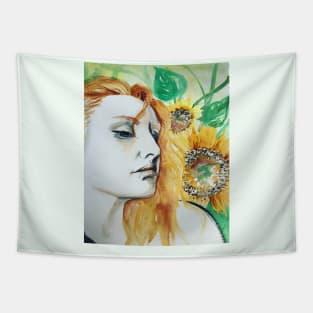 Melancholy Sunflower Girl Tapestry