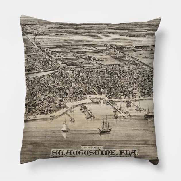 Vintage Pictorial Map of St. Augustine FL (1885) Pillow by Bravuramedia