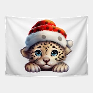 Christmas Peeking Baby Leopard Tapestry