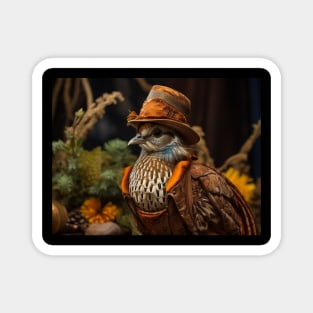 Quail with Hat and Coat Magnet