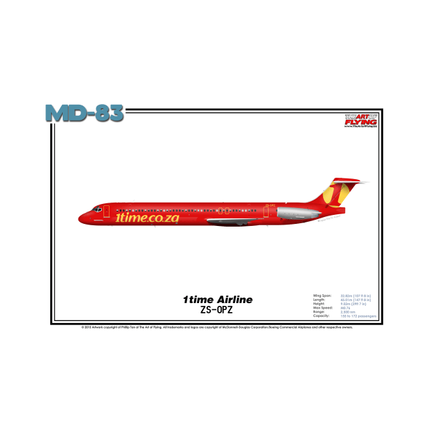 McDonnell Douglas MD-83 - 1time Airline (Art Print) by TheArtofFlying