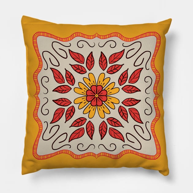 Buttery Yellow and Tangerine floral Provencal style design Pillow by FrancesPoff