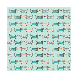 Cute dachshunds in light blue background T-Shirt