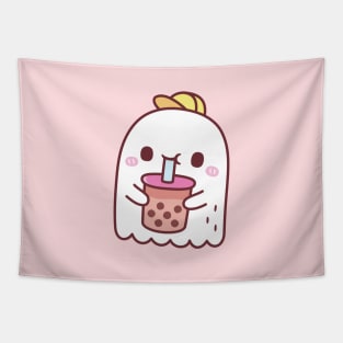 Cute Ghost Drinking Boba Tea Tapestry