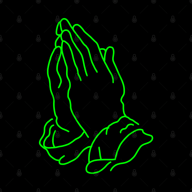 minimalistic line art praying hands in neon green (tattoo) by acatalepsys 