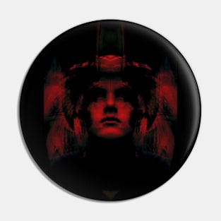 Portrait, digital collage, special processing. Dark, strong. Guy face looking up high. Fantasy. Red. Pin