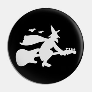 Witch Riding Bass Guitar Funny Halloween Pin