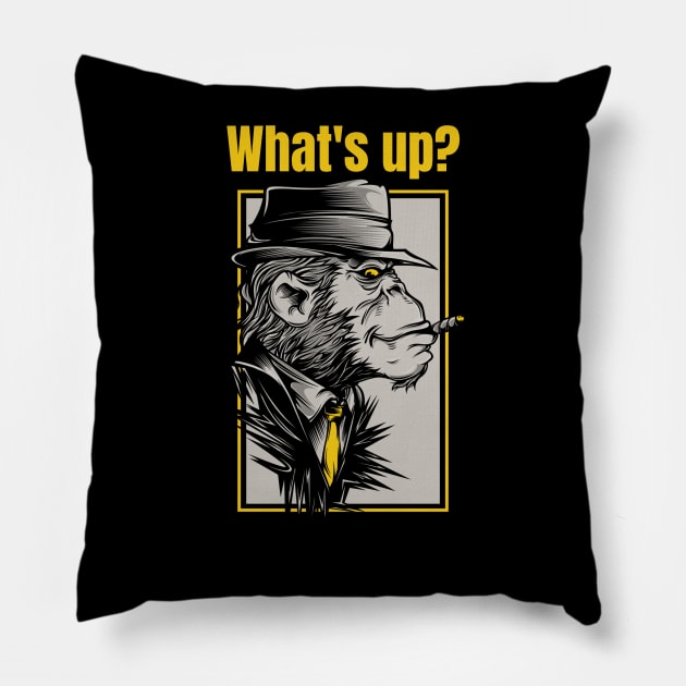 Funny Monkey In A Suit Pillow by Shems Arts