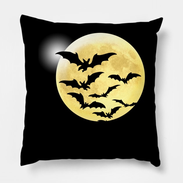 Bats against Full Moon Pillow by Bunnuku